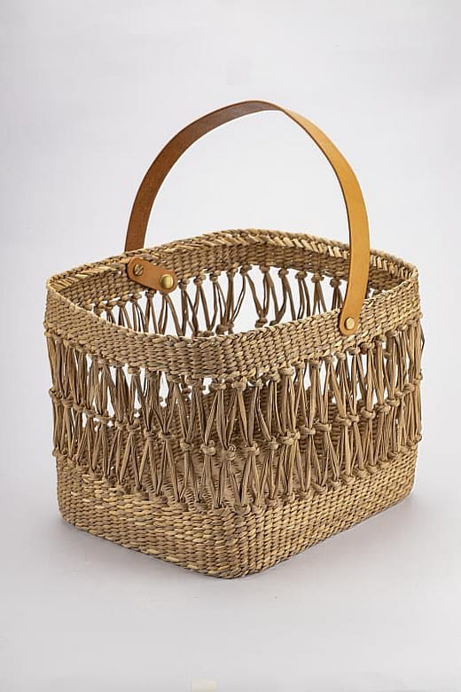 藺編方形漁網提籃 - 兩層網狀款 Rush Weaving Square Fishing Net Basket - Two-layer Mesh Style