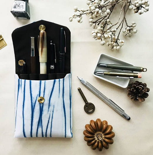 藍染鋼筆袋（5枝收納）Indigo Dyeing Fountain Pen Bag (Storage 5 items)