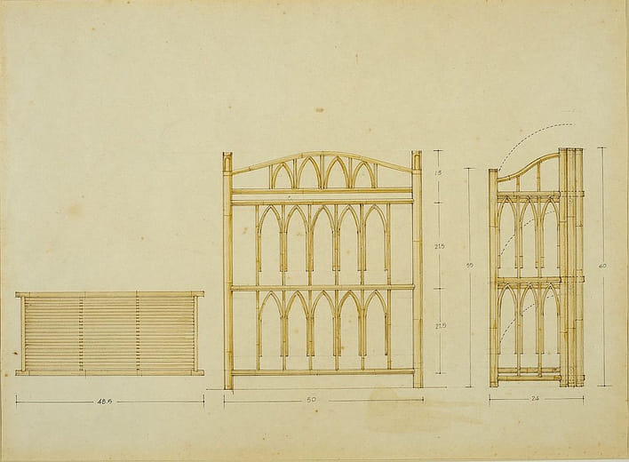 竹家具手繪圖-三層架 Bamboo Furniture Drawing - Shelf