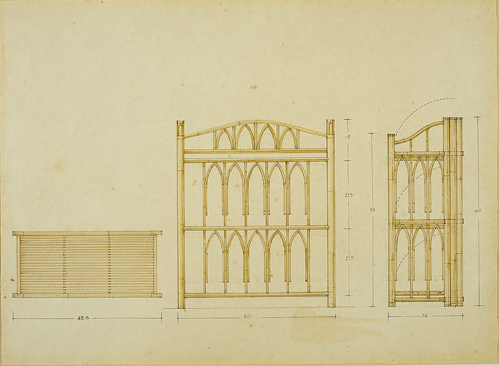 竹家具手繪圖-三層架 Bamboo Furniture Drawing - Shelf