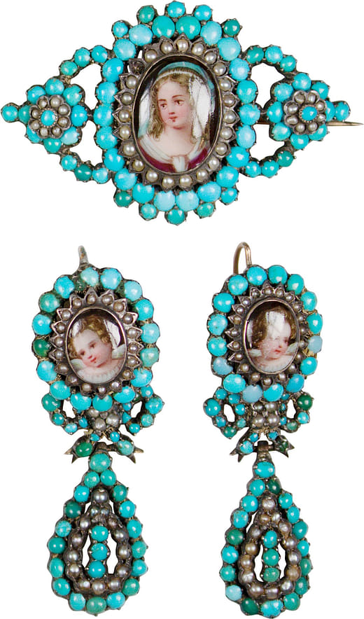 帶有少女肖像畫的胸針及耳環