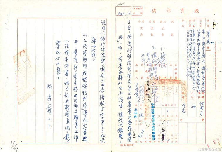 歌曲〈負心的人〉查禁公文