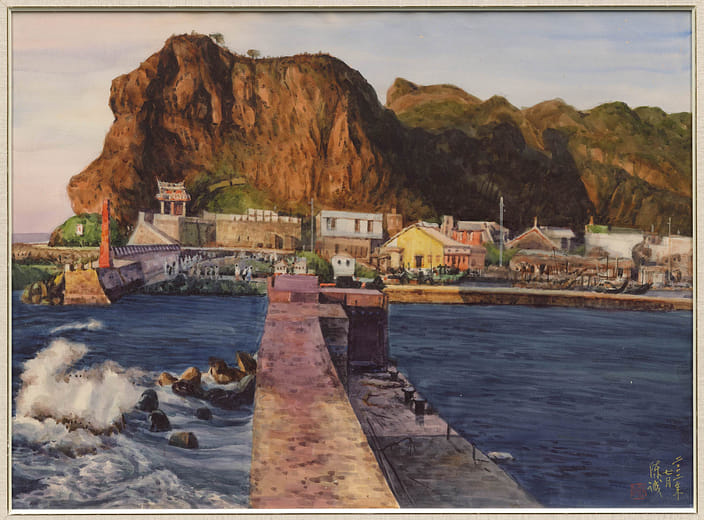 夕陽斜照下的漁港