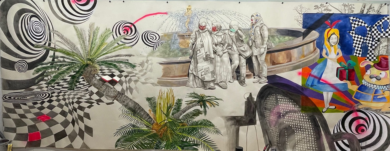 有噴水池的風景