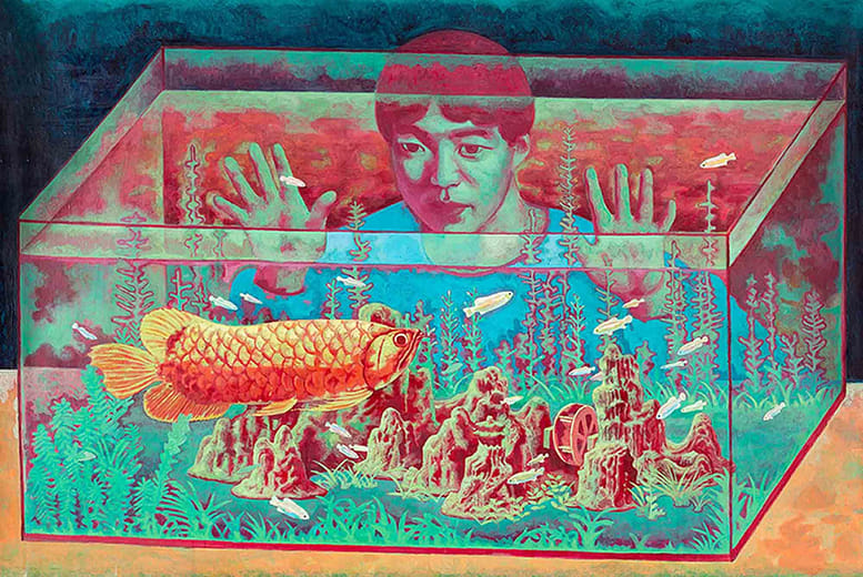 望著紅⿓⽽忘了時間的男⼦ Time Flies While Staring at Red Arowana