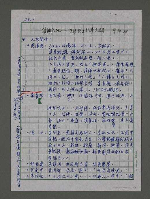 李喬《情歸大地》劇本手稿與故事大綱手稿，2006年