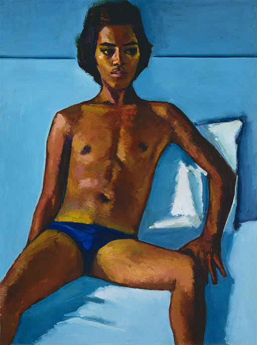 長髮藍三角褲青年 Young Man with Long Hair