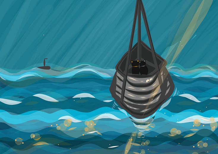 珍珠海洋與船上的金銀貓咪