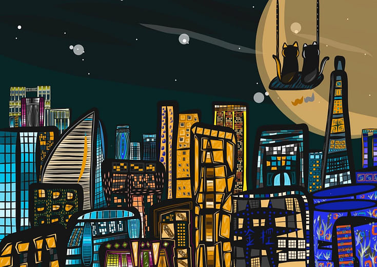 台中夜景與金銀貓咪