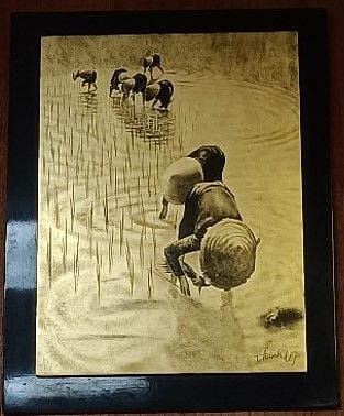 插秧金箔畫