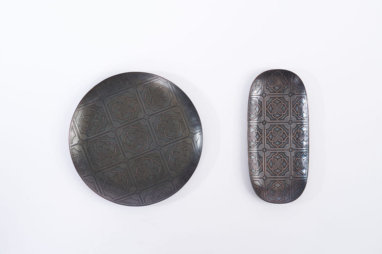 鍛敲蝕刻銅盤.大橢圓銅盤-柿柿如意  Hammered and Etched Copper Plate.Large Oval Copper Plate – “Everything Goes Well”