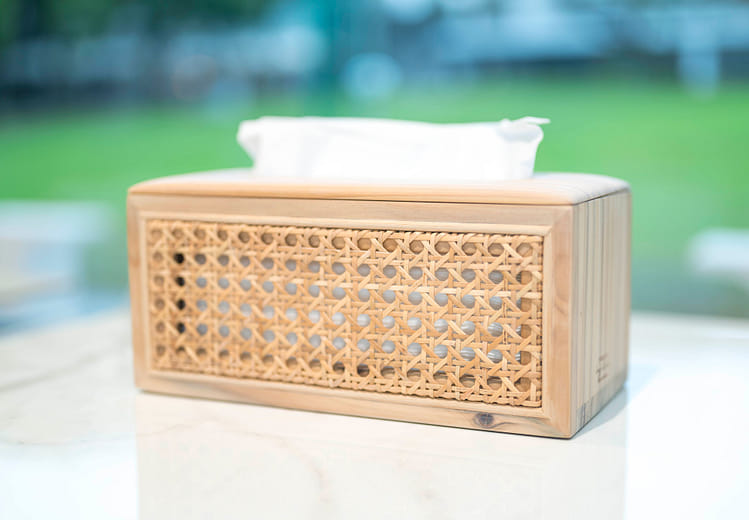 實木籐編面紙盒 Solid Wood Rattan Tissue Box
