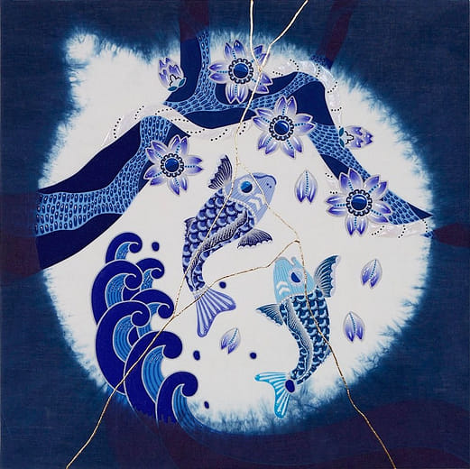 櫻花鯉-日本藍-＃1 Cherry Blossom Carp - japan blue -#1