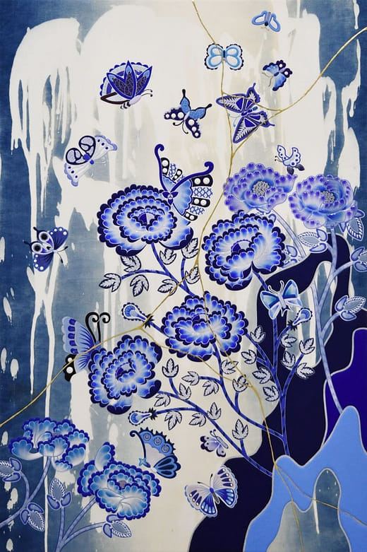 流動牡丹-日本藍-＃1 Flowing Peony - japan blue - #1