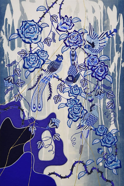 流動玫瑰-日本藍-＃1 Flowing Rose - japan blue - #1