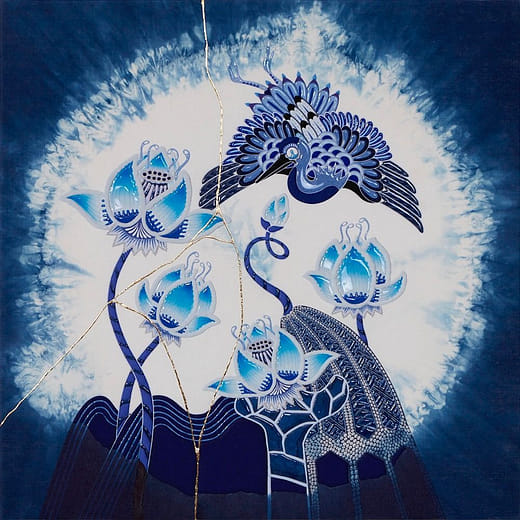 荷花鶴-日本藍-＃1 Lotus Crane - japan blue -#1