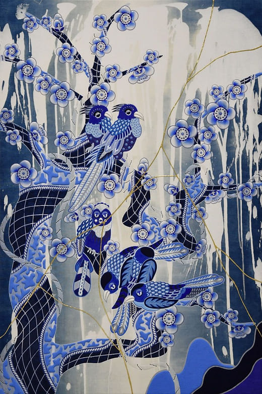 流動櫻花-日本藍-＃1 Flowing Cherry blossom - japan blue - #1