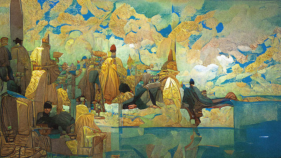 〈潛藏空間的岸上軍旅〉 Militaires sur un Quai à l'Espace Latent