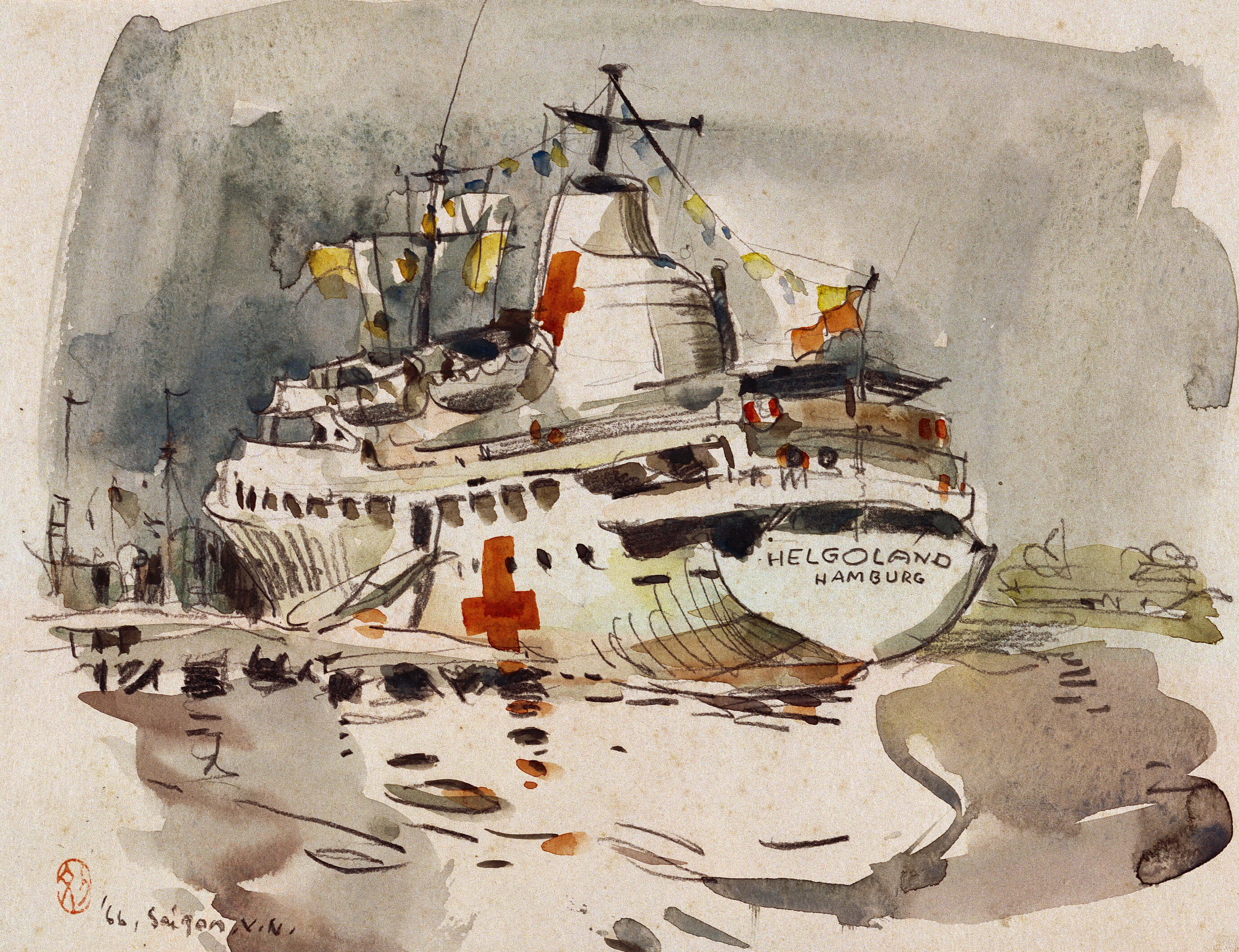 停泊在湄公河上的醫務船(越戰) The Medical Ship Anchored in the Mekong River